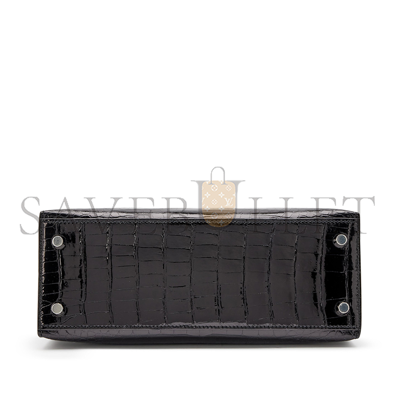 H**mes master black shiny alligator kelly 25 sellier palladium hardware (25*17*7cm)